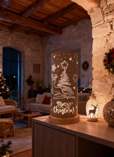 Lampada artigianale realizzata a mano e personalizzabile - Tema Albero di Natale