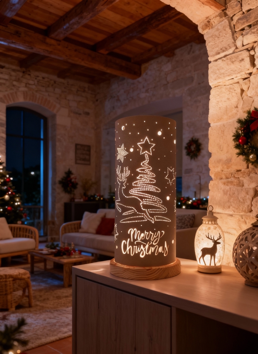 Lampada artigianale realizzata a mano e personalizzabile - Tema Albero di Natale