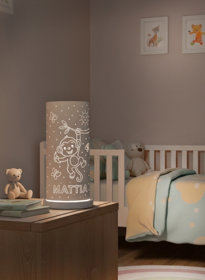 La Scimmietta dei Sogni – Lampada personalizzata con nome bambino per la cameretta
