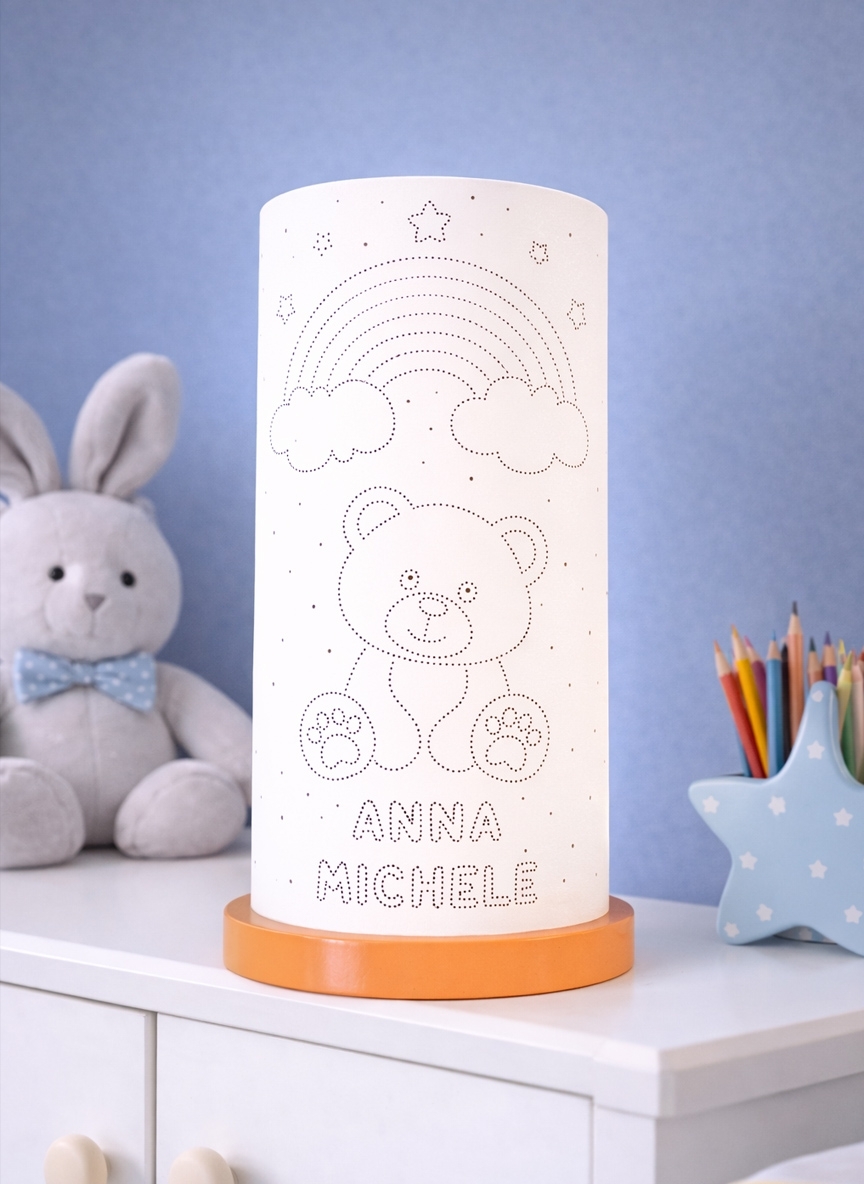 Orsetto tra le nuvole – Lampada personalizzata con nome bambino per la cameretta